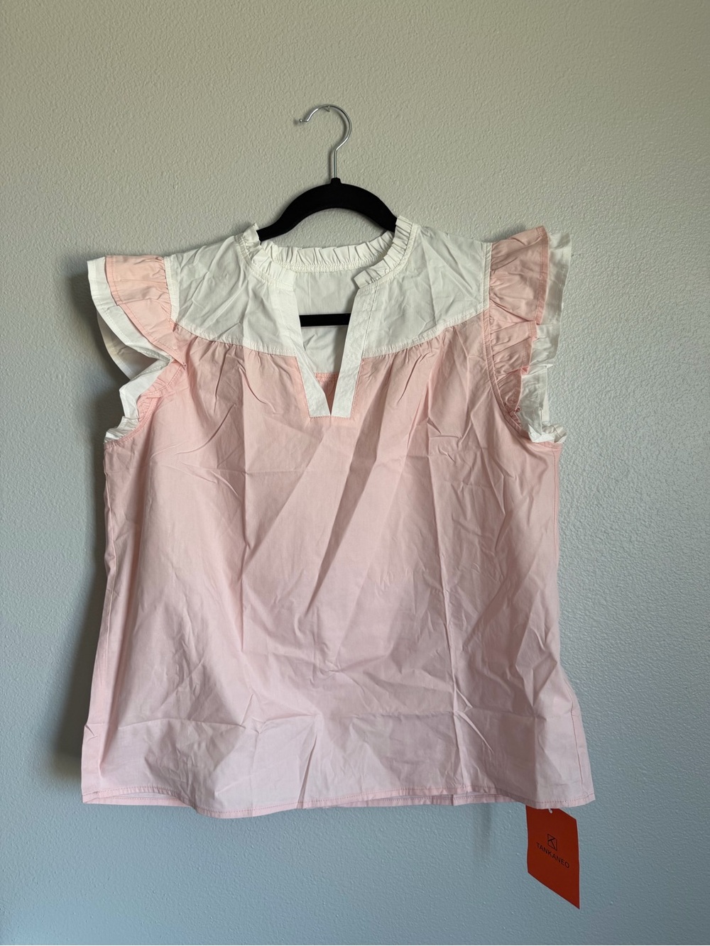 Women’s Pink and White Ruffle Sleeve Blouse